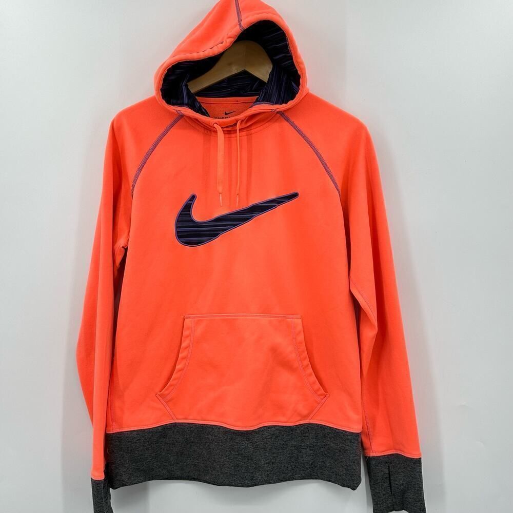 Nike Therma-Fit Orange Purple Hoodie Sweatshirt Womens Size Medium Thumbholes